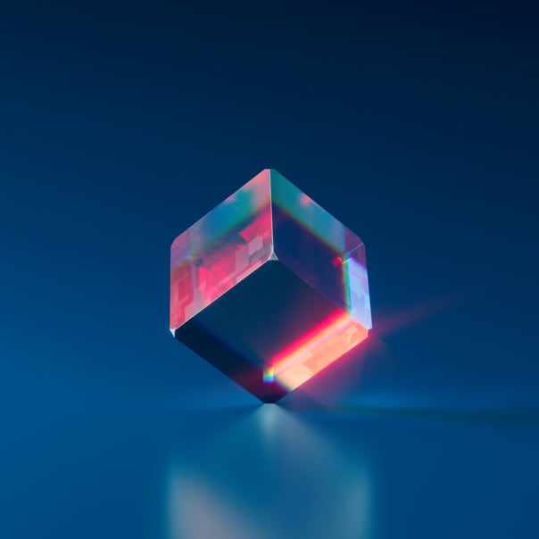 glass cube standing on one edge